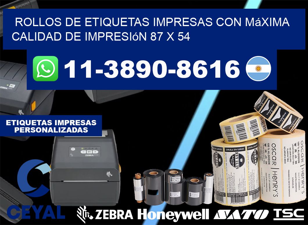 rollos de etiquetas impresas con máxima calidad de impresión 87 x 54