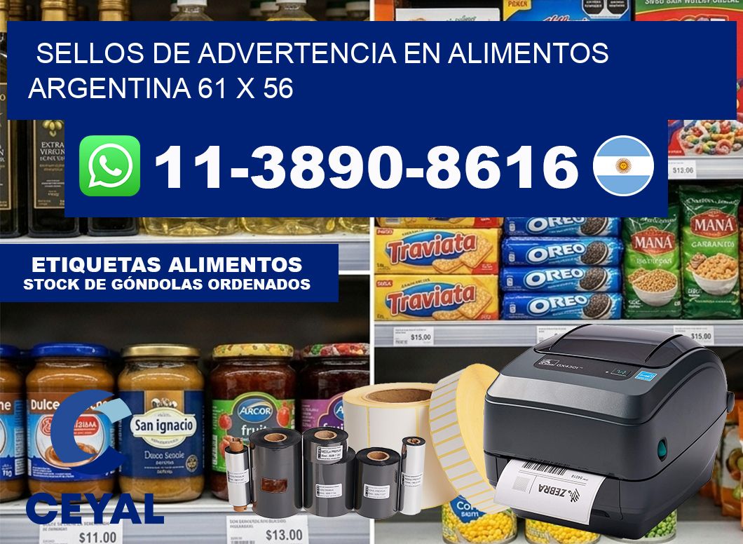 Sellos de advertencia en Alimentos argentina 61 x 56