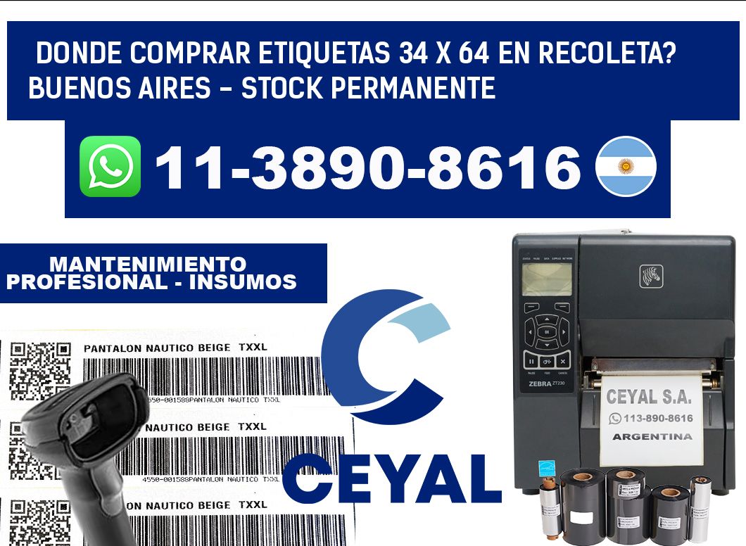 Donde Comprar etiquetas 34 x 64 en RECOLETA? Buenos Aires - Stock permanente