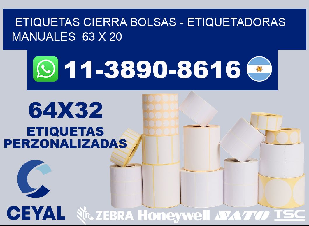 etiquetas cierra bolsas - Etiquetadoras Manuales  63 x 20