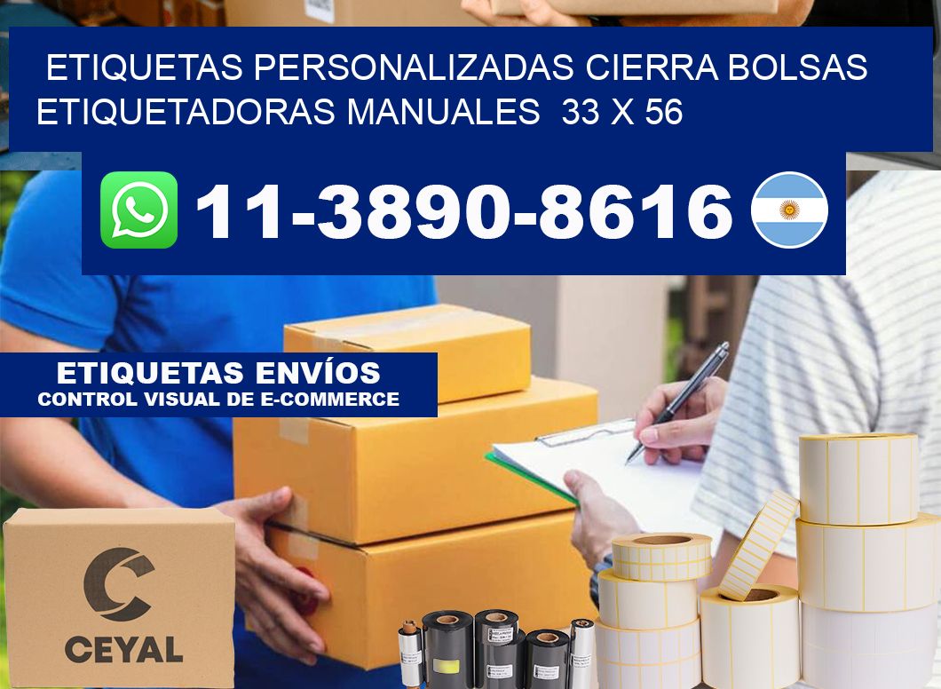 etiquetas personalizadas cierra bolsas Etiquetadoras Manuales 33 x 56