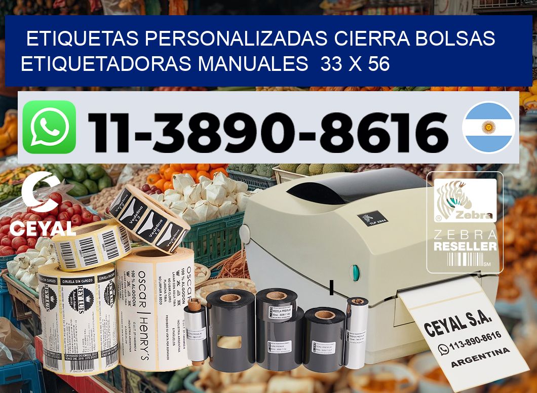 etiquetas personalizadas cierra bolsas Etiquetadoras Manuales 33 x 56
