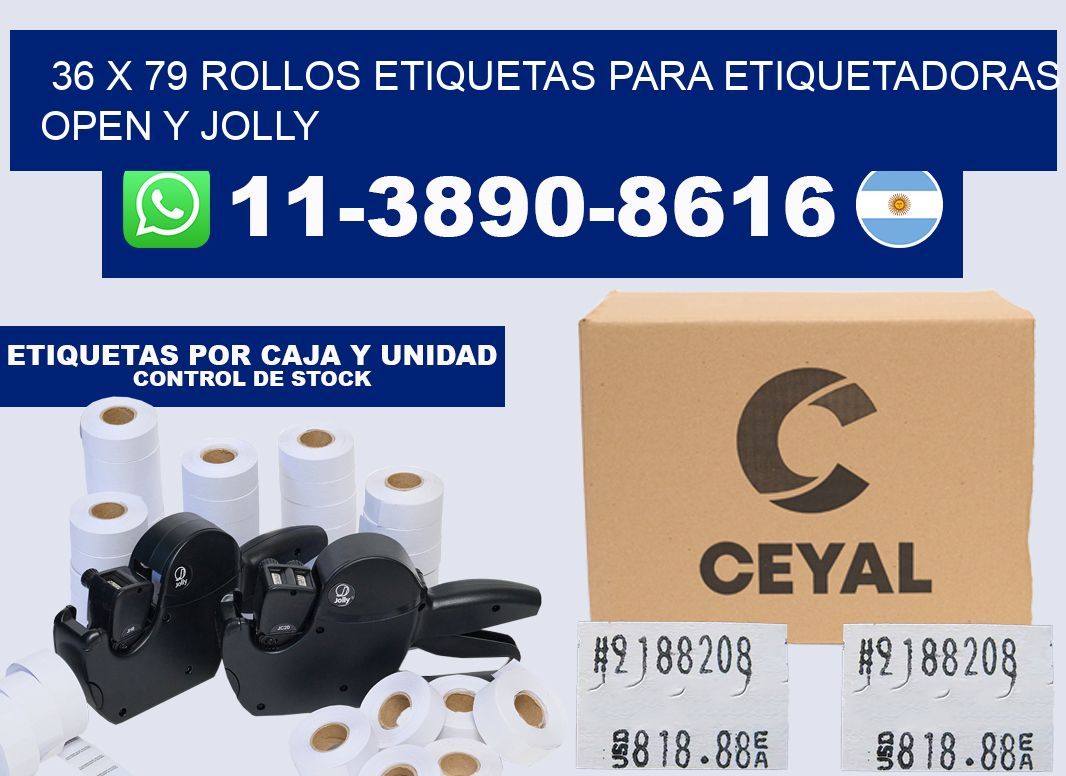 36 x 79 Rollos etiquetas para etiquetadoras open y jolly