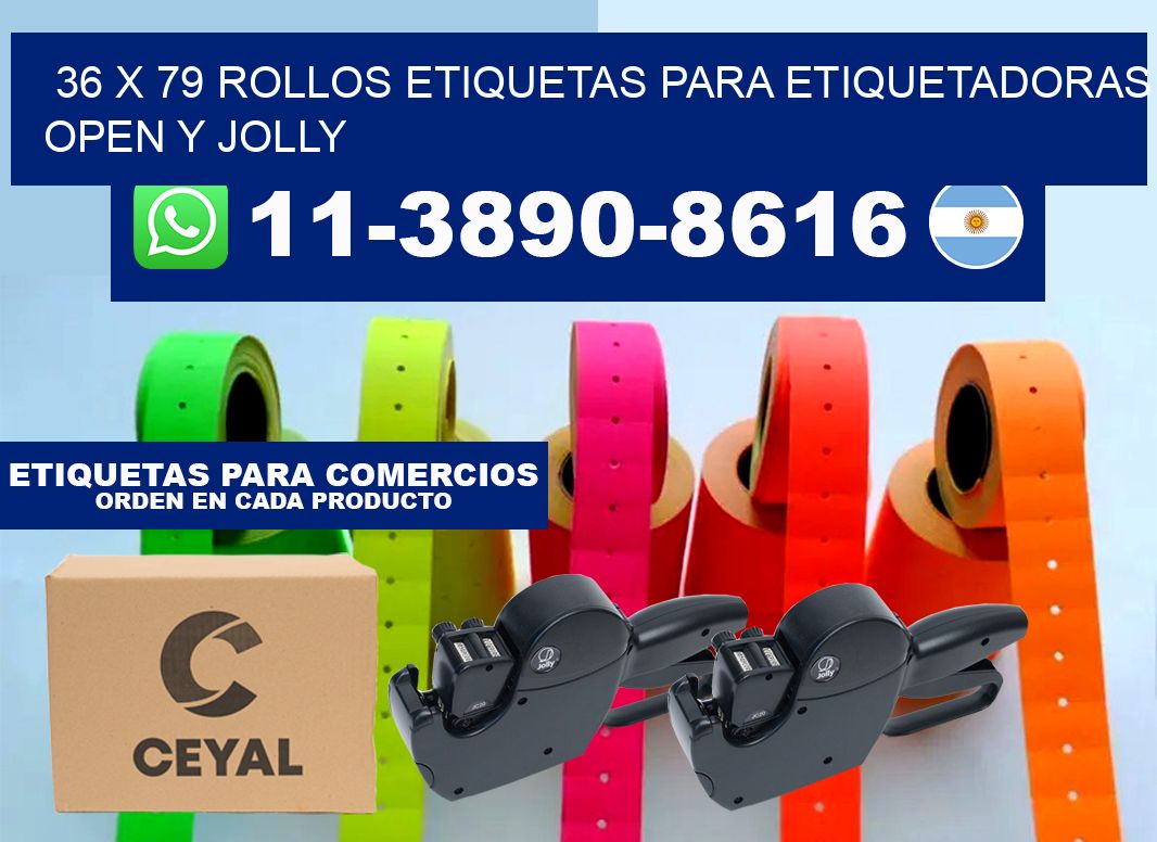 36 x 79 Rollos etiquetas para etiquetadoras open y jolly