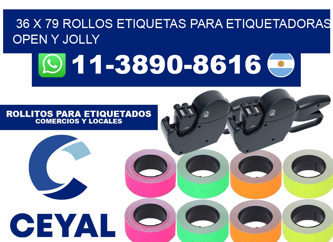 36 x 79 Rollos etiquetas para etiquetadoras open y jolly