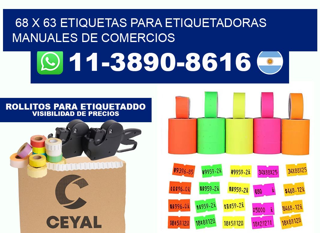 68 x 63 etiquetas para etiquetadoras manuales de comercios