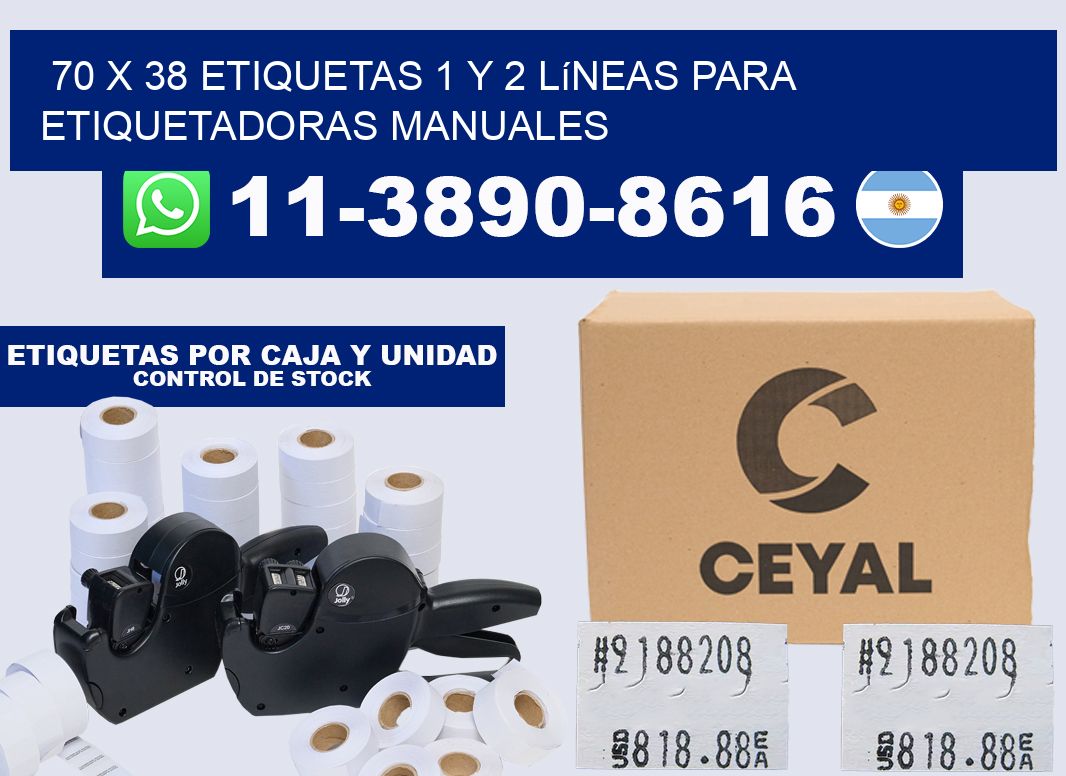70 x 38 Etiquetas 1 y 2 líneas para etiquetadoras manuales