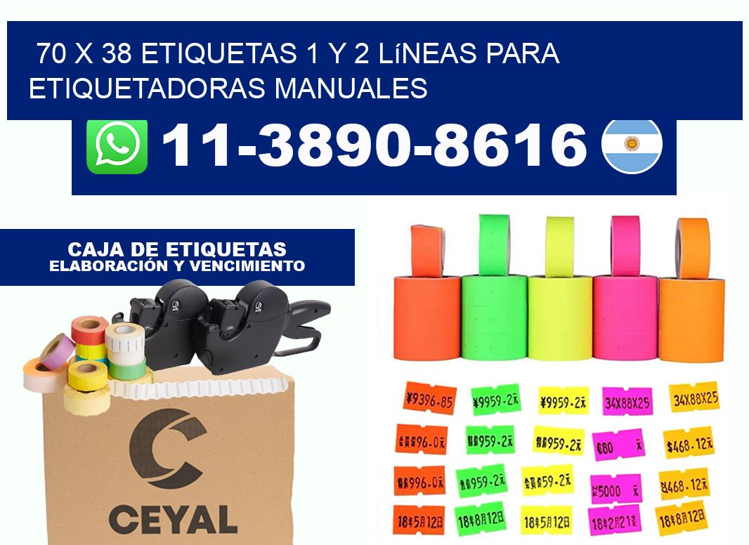 70 x 38 Etiquetas 1 y 2 líneas para etiquetadoras manuales