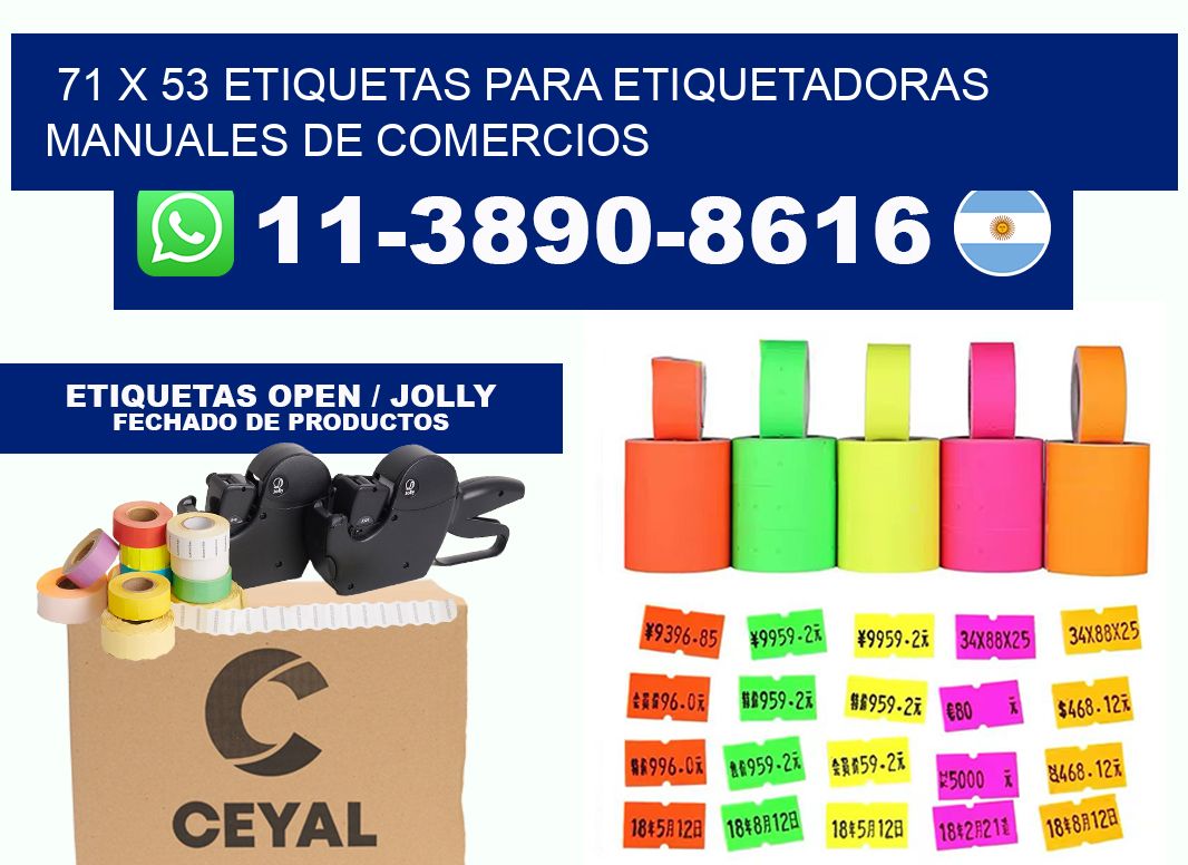 71 x 53 etiquetas para etiquetadoras manuales de comercios
