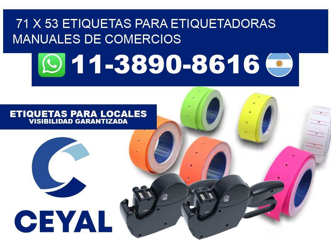 71 x 53 etiquetas para etiquetadoras manuales de comercios