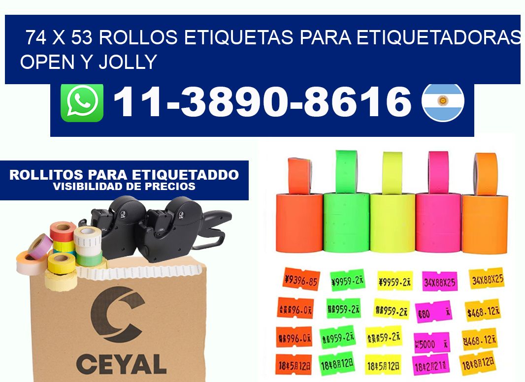 74 x 53 Rollos etiquetas para etiquetadoras open y jolly