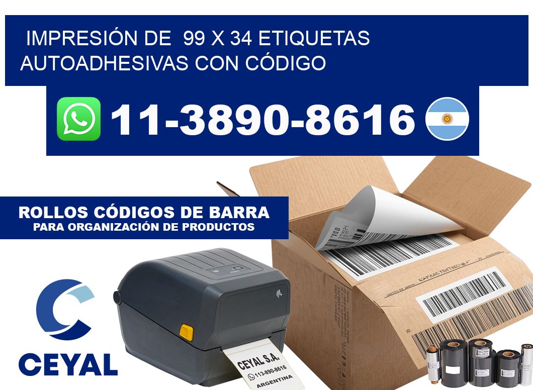 IMPRESIÓN DE  99 x 34 ETIQUETAS AUTOADHESIVAS CON CÓDIGO