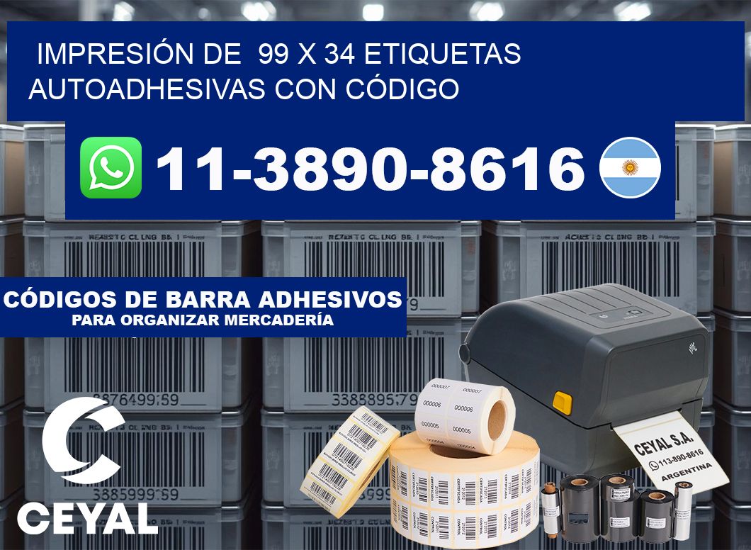 IMPRESIÓN DE  99 x 34 ETIQUETAS AUTOADHESIVAS CON CÓDIGO