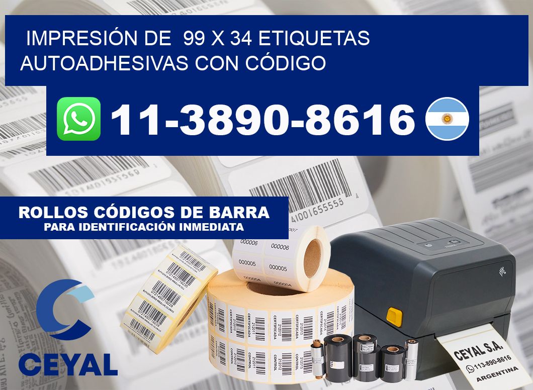 IMPRESIÓN DE  99 x 34 ETIQUETAS AUTOADHESIVAS CON CÓDIGO