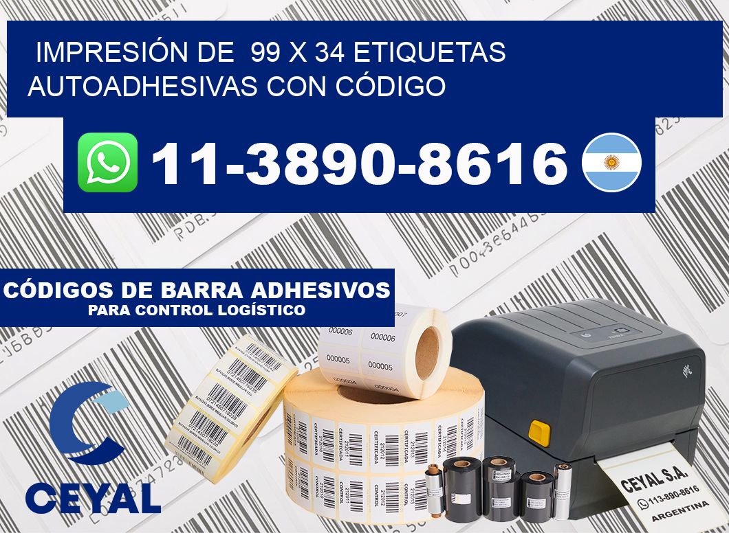 IMPRESIÓN DE  99 x 34 ETIQUETAS AUTOADHESIVAS CON CÓDIGO