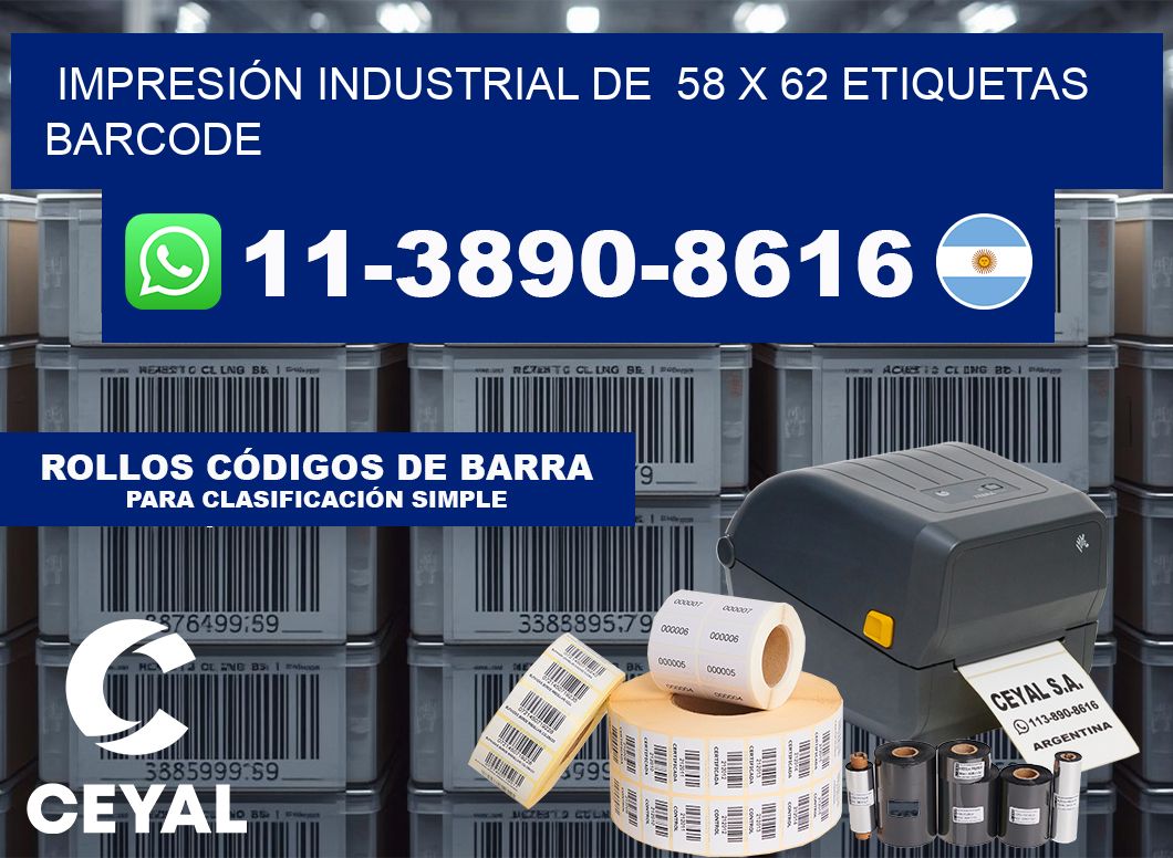 IMPRESIÓN INDUSTRIAL DE  58 x 62 ETIQUETAS BARCODE