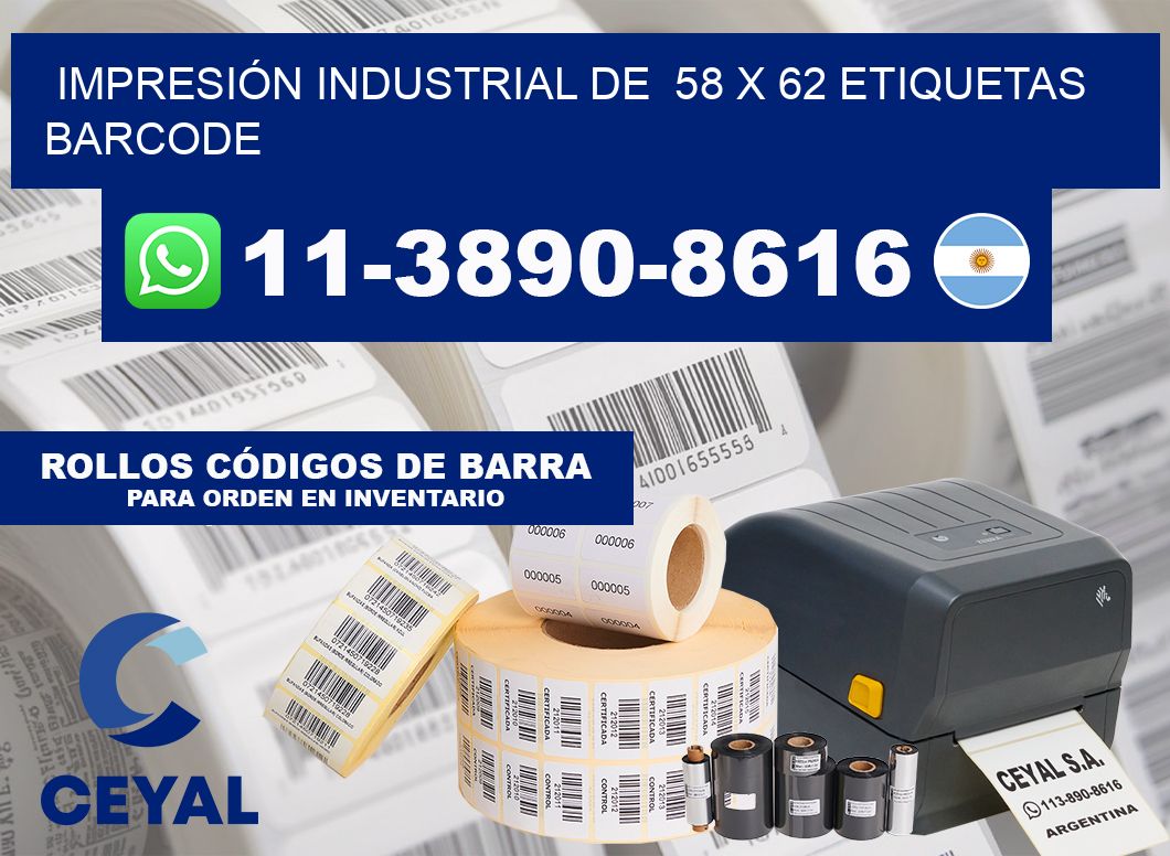 IMPRESIÓN INDUSTRIAL DE  58 x 62 ETIQUETAS BARCODE