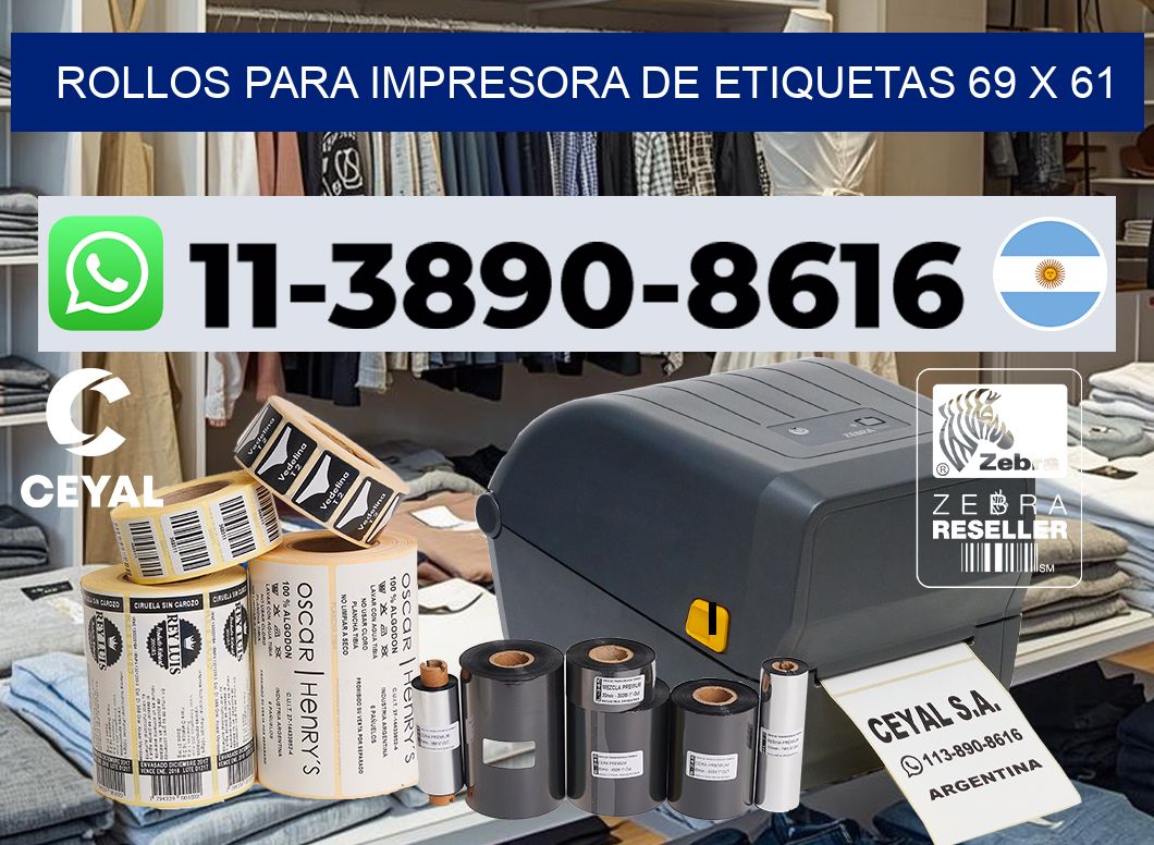 rollos para impresora de etiquetas 69 x 61