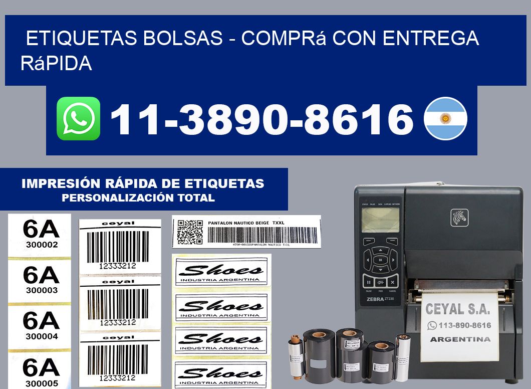 ETIQUETAS BOLSAS - Comprá con entrega rápida